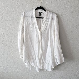 H&M Off White Patterned Sheer V-Neck Blouse
